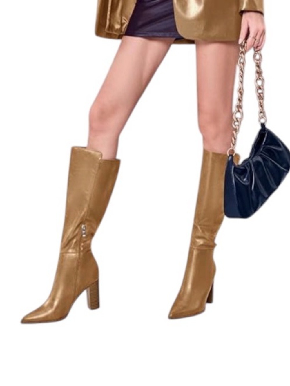 Knee High Boots Block Heel Pointed Toe Size 6